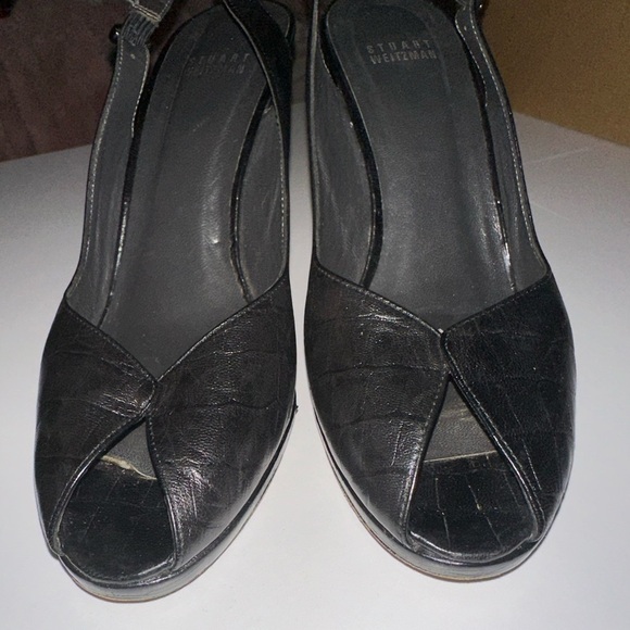 Stuwart Weizman women’s black sling back peep toe heels 8 formal party leather - Picture 4 of 12